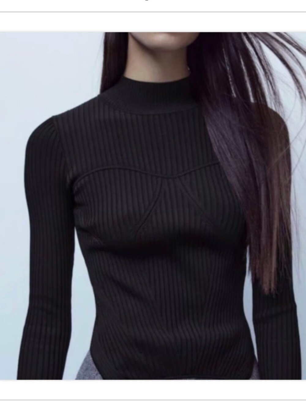 Zara Limitless Contour Ribbed Mock Neck Crop Top NWT Black Size M/L